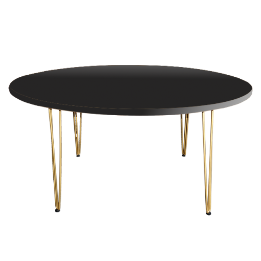 Hairpin Opal Black Dining Table, Gold Legs