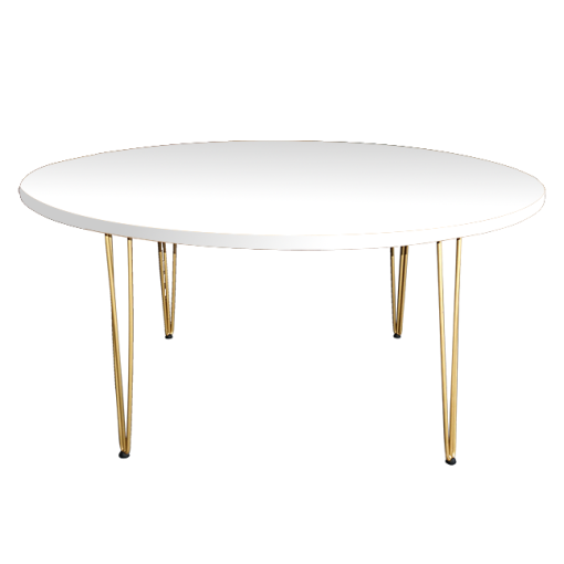 Hairpin Opal White Dining Table, Gold Legs