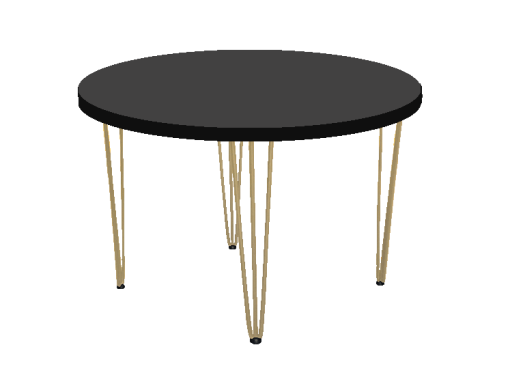 Hairpin Round Black Dining Table, Gold Legs