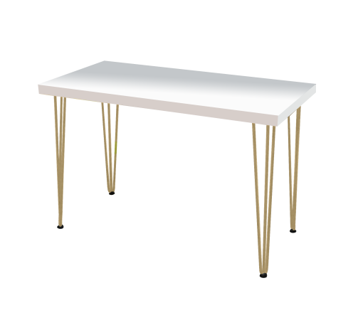 Hairpin Rectangular White Dining Table, Gold Legs