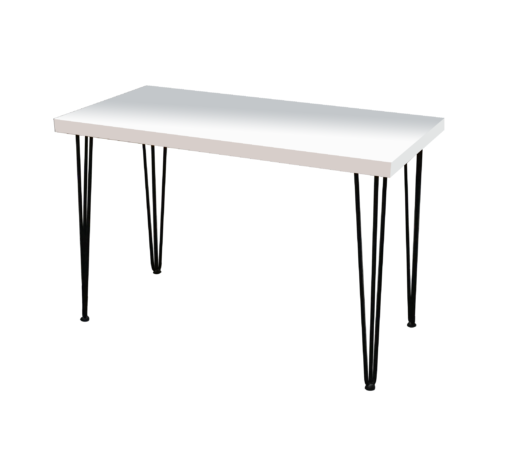 Hairpin Rectangular White Dining Table, Black Legs