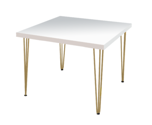 Hairpin Square White Dining Table, Gold Legs