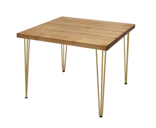 Hairpin Square Dining Table – Rustic Top, Gold Legs
