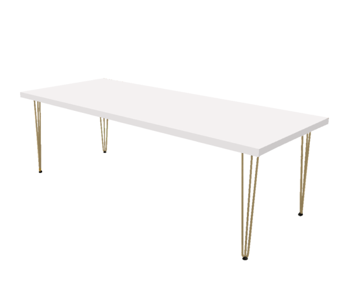 Hairpin Grand White Dining Table, Gold Legs