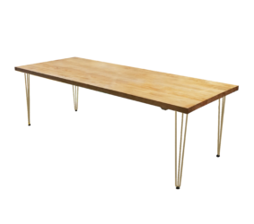 Hairpin Grand Rustic Dining Table, Gold Legs