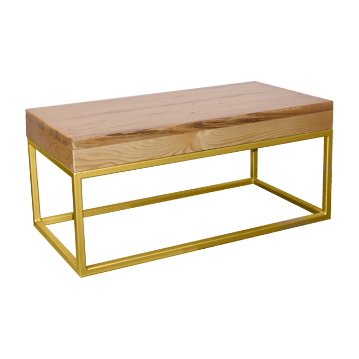 Menorca Gold Rectangular Coffee Table, Wooden Top