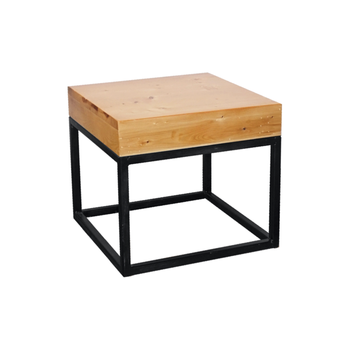 Menorca Black Side Table, Wooden Top