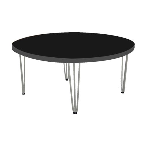 Hairpin Round Black Coffee Table, White Legs