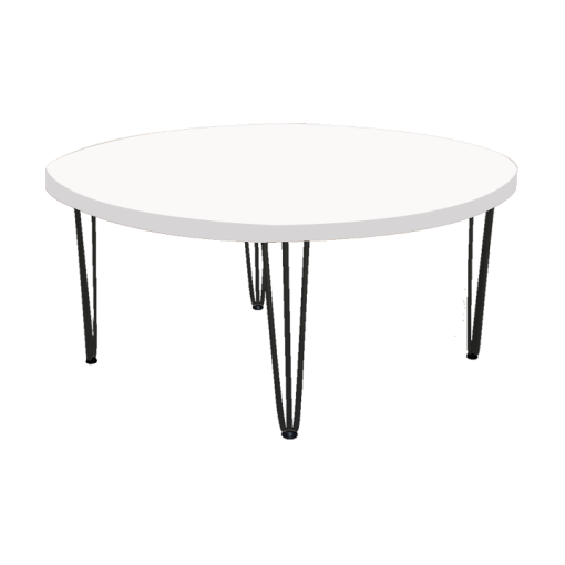 Hairpin Round White Coffee Table, Black Legs