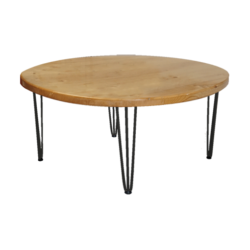 Hairpin Round Rustic Coffee Table, Black Legs