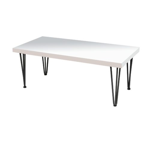 Hairpin Rectangular White Coffee Table, Black Legs