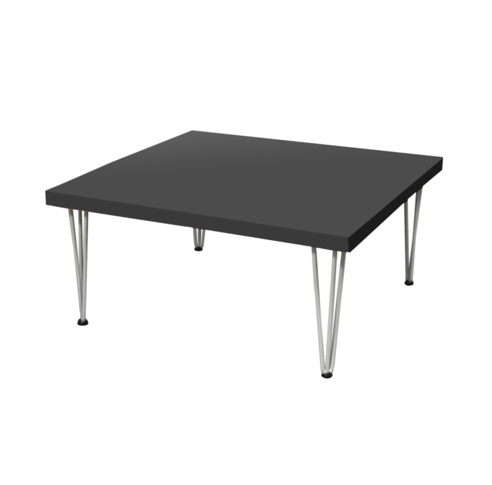 Hairpin Square Black Coffee Table, White Legs