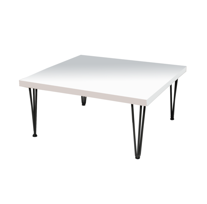 Hairpin Square White Coffee Table, Black Legs